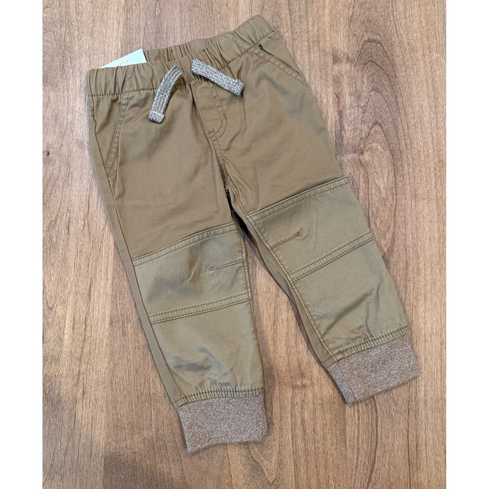 Cat & Jack Toddler Boys Jogger Pants Khaki Reinforced Knee 18M NWT